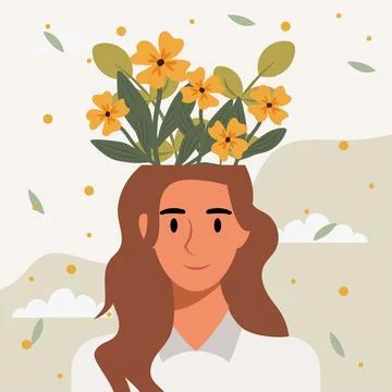 Flat design vector illustration concept of woman with flowers in her head. Illustrazione stock