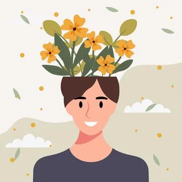 Flat design vector illustration concept of woman with flowers in her head. Illustrazione stock
