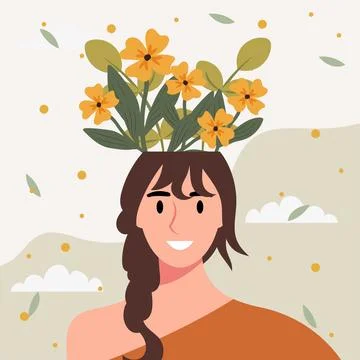 Flat design vector illustration concept of woman with flowers in her head. Stock Illustration