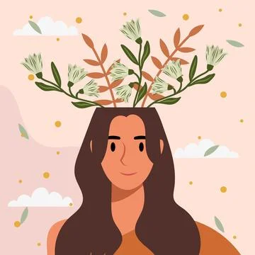 Flat design vector illustration concept of woman with flowers in her head. Stock-Illustration