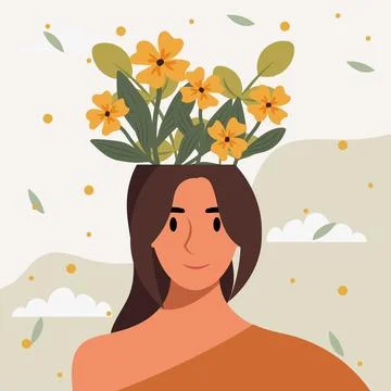 Flat design vector illustration concept of woman with flowers in her head. Stockillustratie