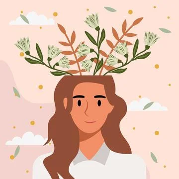 Flat design vector illustration concept of woman with flowers in her head. Stock Illustration