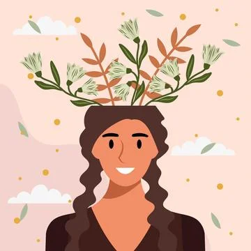 Flat design vector illustration concept of woman with flowers in her head. Stock-Illustration