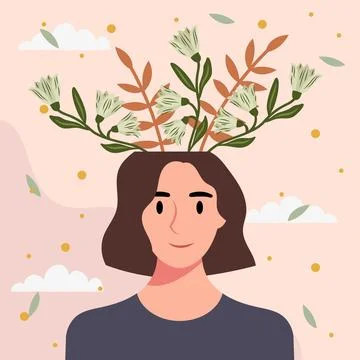 Flat design vector illustration concept of woman with flowers in her head. イラスト素材