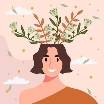 Flat design vector illustration concept of woman with flowers in her head. Illustrazione stock