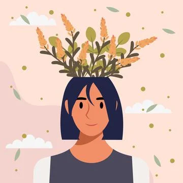 Flat design vector illustration concept of woman with flowers in her head. Stock Illustration