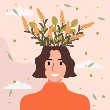 Flat design vector illustration concept of woman with flowers in her head. イラスト素材