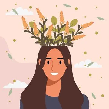 Flat design vector illustration concept of woman with flowers in her head. Stock Illustration