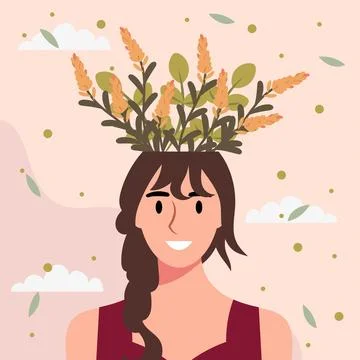 Flat design vector illustration concept of woman with flowers in her head. Stockillustratie