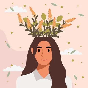 Flat design vector illustration concept of woman with flowers in her head. Ilustración de archivo