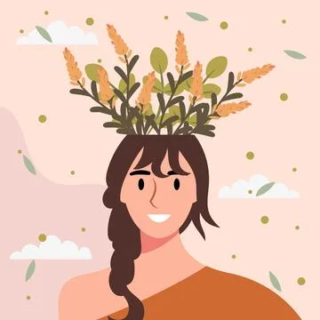 Flat design vector illustration concept of woman with flowers in her head. Illustrazione stock