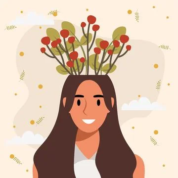 Flat design vector illustration concept of woman with flowers in her head. Stock-Illustration