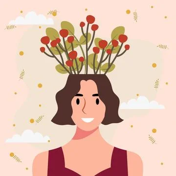 Flat design vector illustration concept of woman with flowers in her head. Stock Illustration