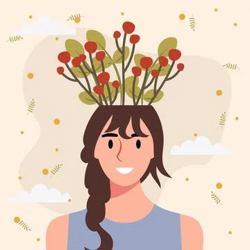 Flat design vector illustration concept of woman with flowers in her head. Ilustración de archivo