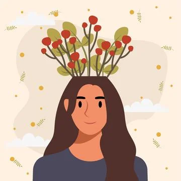 Flat design vector illustration concept of woman with flowers in her head. Illustrazione stock