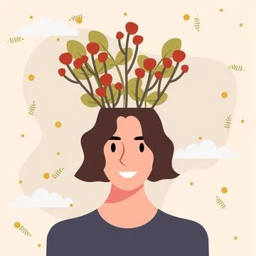 Flat design vector illustration concept of woman with flowers in her head. Stock Illustration