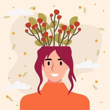 Flat design vector illustration concept of woman with flowers in her head. Illustrazione stock