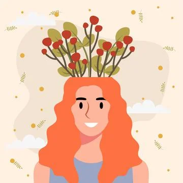 Flat design vector illustration concept of woman with flowers in her head. Stockillustratie