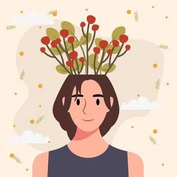Flat design vector illustration concept of woman with flowers in her head. Stock Illustration