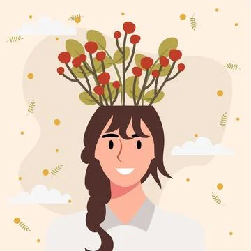 Flat design vector illustration concept of woman with flowers in her head. Stockillustratie