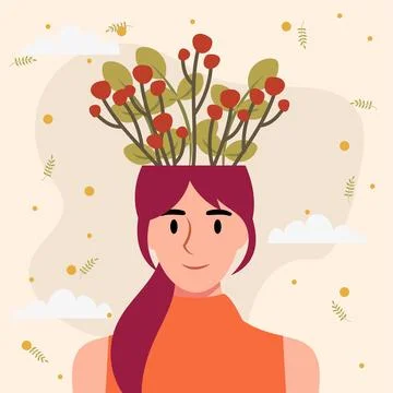 Flat design vector illustration concept of woman with flowers in her head. Stock Illustration
