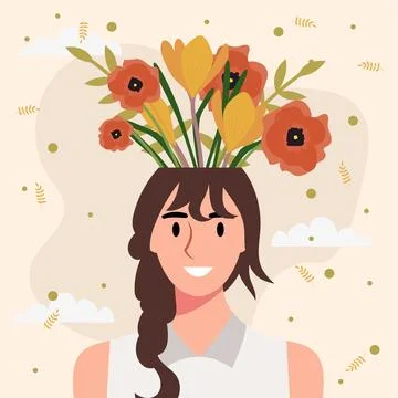 Flat design vector illustration concept of woman with flowers in her head. Illustrazione stock