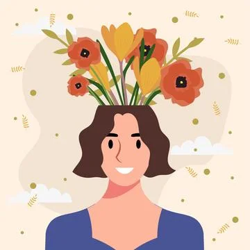Flat design vector illustration concept of woman with flowers in her head. Stock Illustration