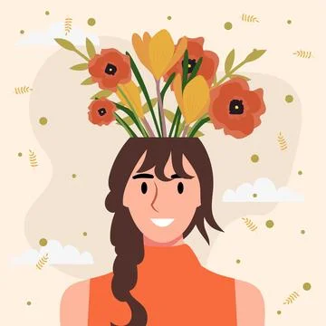 Flat design vector illustration concept of woman with flowers in her head. Stock-Illustration