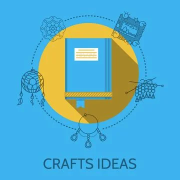 Flat design vector illustration of crafts ideas Handmade blue notebook or ... Stock Photos
