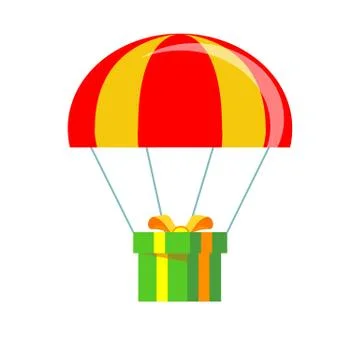 Flat design. Vector illustration. Delivery service. Parachute with parcel, gift Stock Illustration