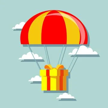 Flat design. Vector illustration. Delivery service. Parachute with parcel, gift イラスト素材