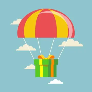 Flat design. Vector illustration. Delivery service. Parachute with parcel, gift Illustrazione stock