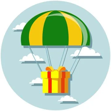 Flat design. Vector illustration. Delivery service. Parachute with parcel, gift Stock Illustration