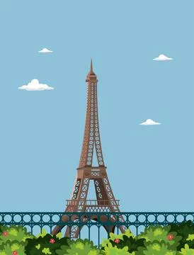 Flat Design Vector Illustration of the Eiffel Tower in Paris France Stock Illustration