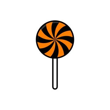 A flat design vector illustration of a Halloween swirl lollipop candy with bl Stock Illustration