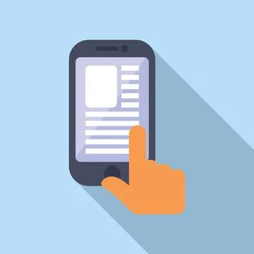 Flat design vector illustration of a hand interacting with a mobile phone Ilustración de archivo