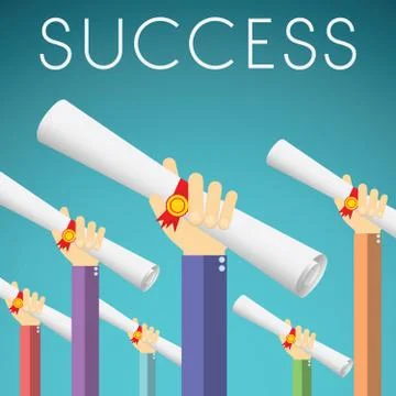 Flat design vector illustration of hands holding Diploma, Degree Scroll with  Stock Illustration