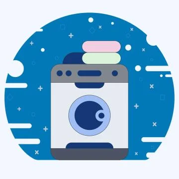 Flat design vector illustration of modern washing machine with towels 库存插图