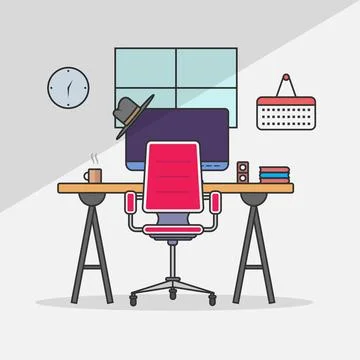 Flat design vector illustration of modern office interior with designer des.. Stockillustratie
