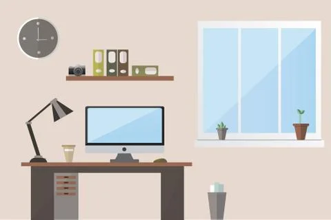 Flat design vector illustration office workspace Stock Illustration