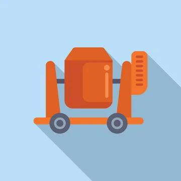 Flat design vector illustration of an orange concrete mixer on a blue background Stock Illustration