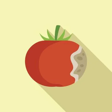 Flat design vector illustration of a ripe red tomato with a bite taken out, on a Stock Illustration