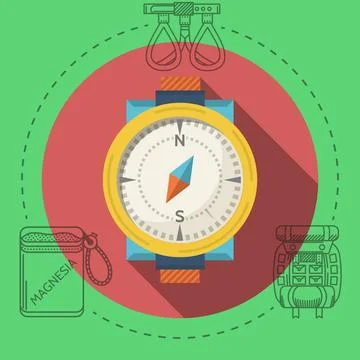 Flat design vector illustration for rock climbing. Compass Classic compass... Stock Photos
