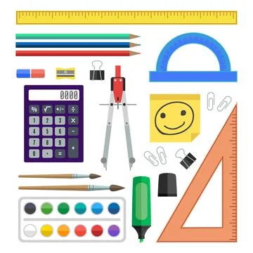 Flat design vector illustration school tools on white background. Stock Illustration