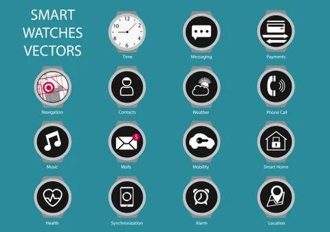 Flat design vector illustration of smart watch clock face icon Stock Illustration