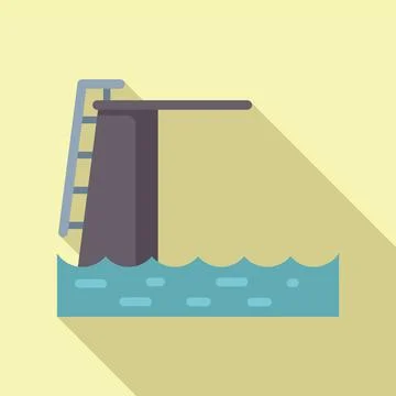 Flat design vector illustration of swimming pool with diving board Stock Illustration