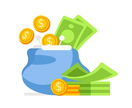 Flat design vector illustration of a wallet with coins and cash, concept for Stock-Illustration