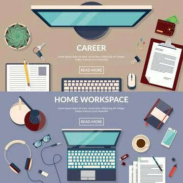 Flat design vector illustration of workspace Stock Illustration