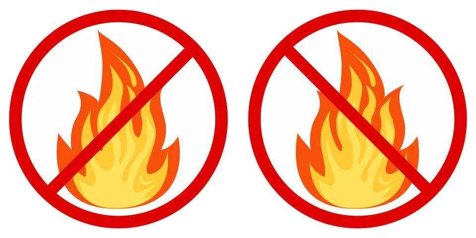 Flat design vector image of no fire sign icon - colored fire crossed out in a Illustrazione stock