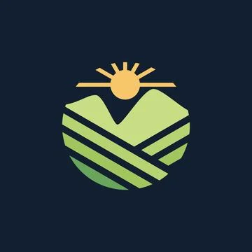 Flat design vector logo farmfield with sunrise on the dark background Stock Illustration